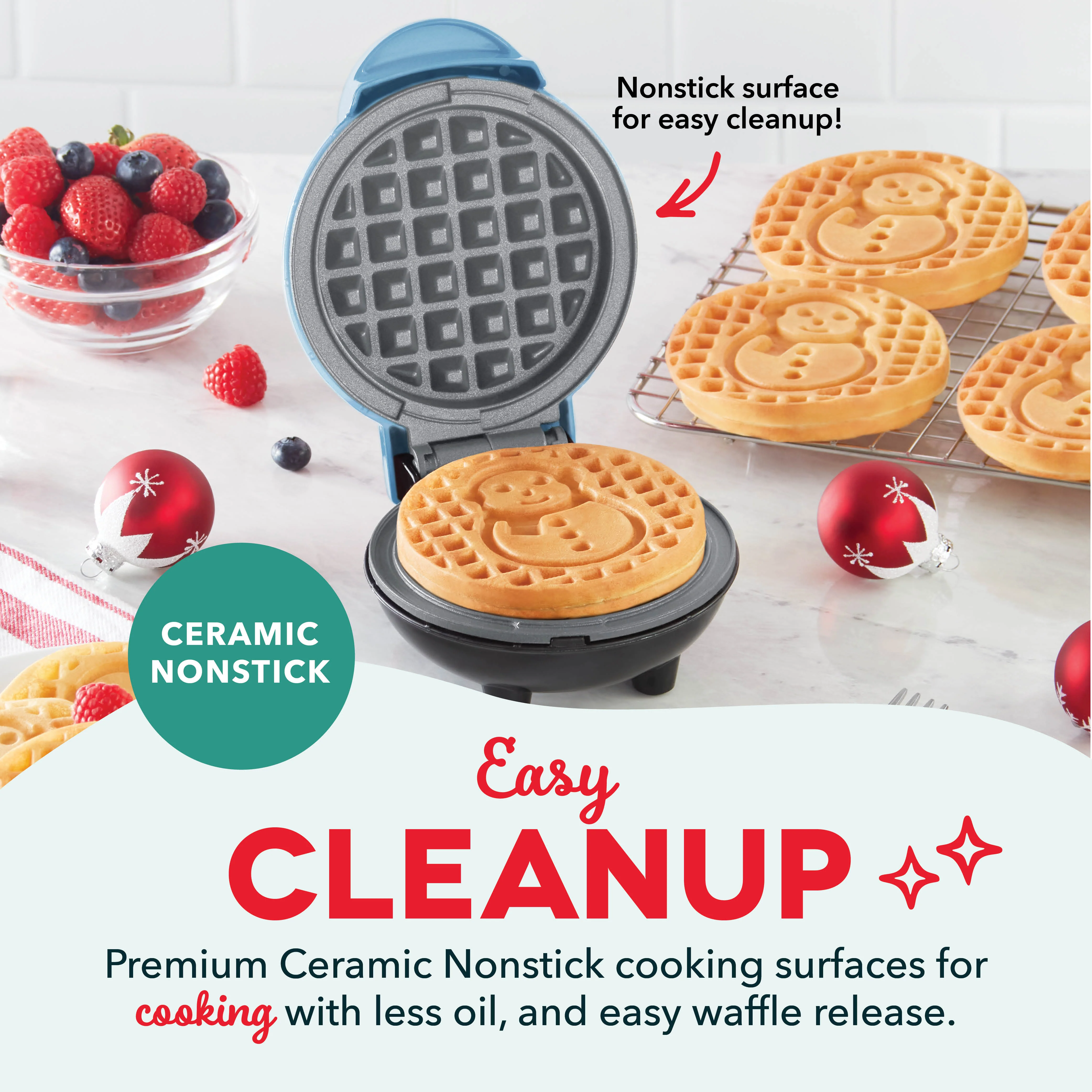 Ceramic Nonstick Snowman Mini Waffle Maker - Image 3