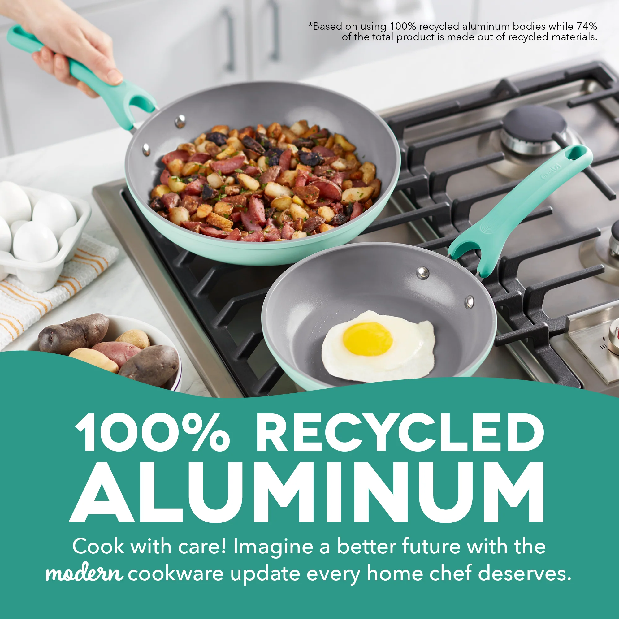 Dash Dream Green Recycled Aluminum 9.5"/11" Fry Pan Set - Image 2