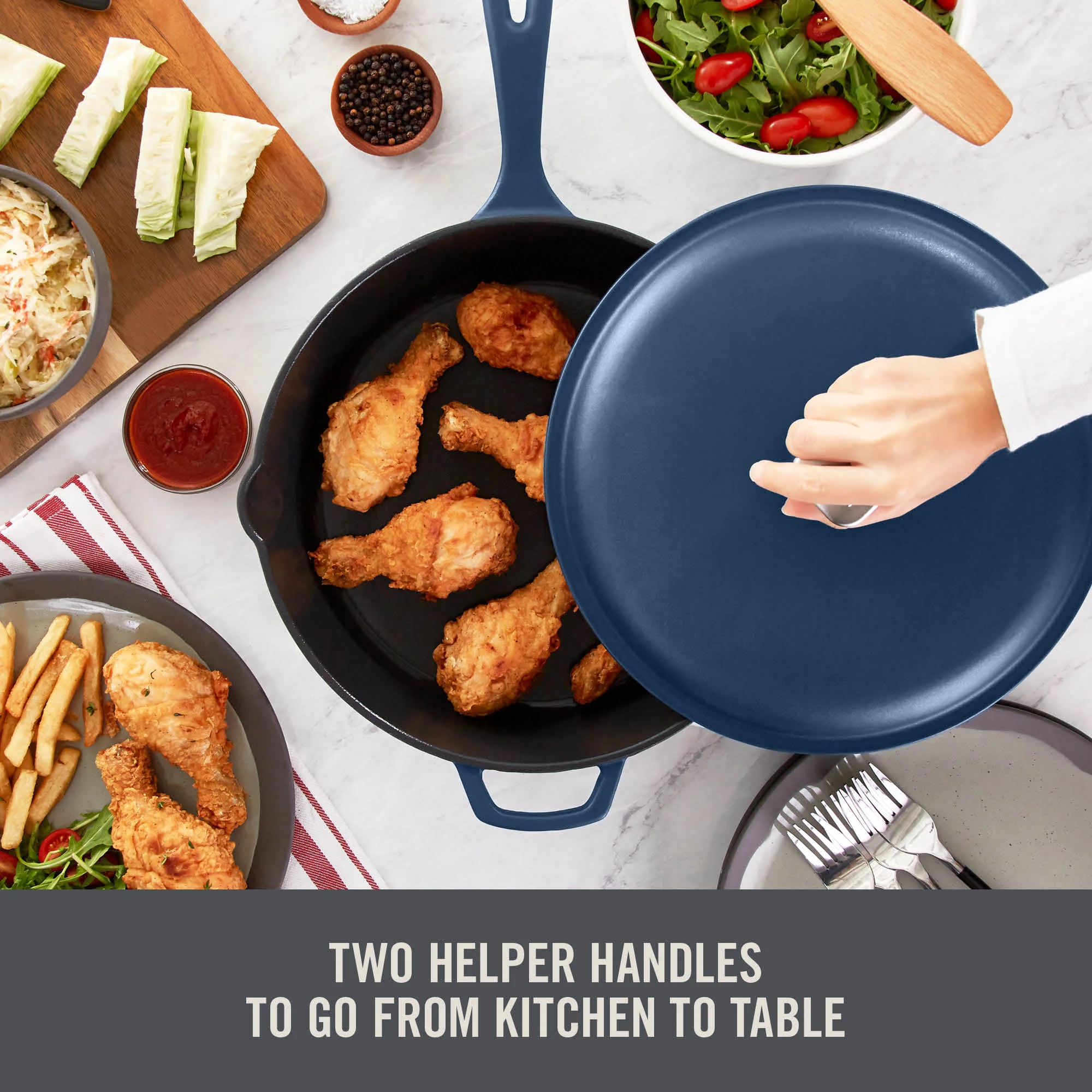 4.5 Qt. Nonstick Cast Iron Deep Skillet with Lid - Image 11