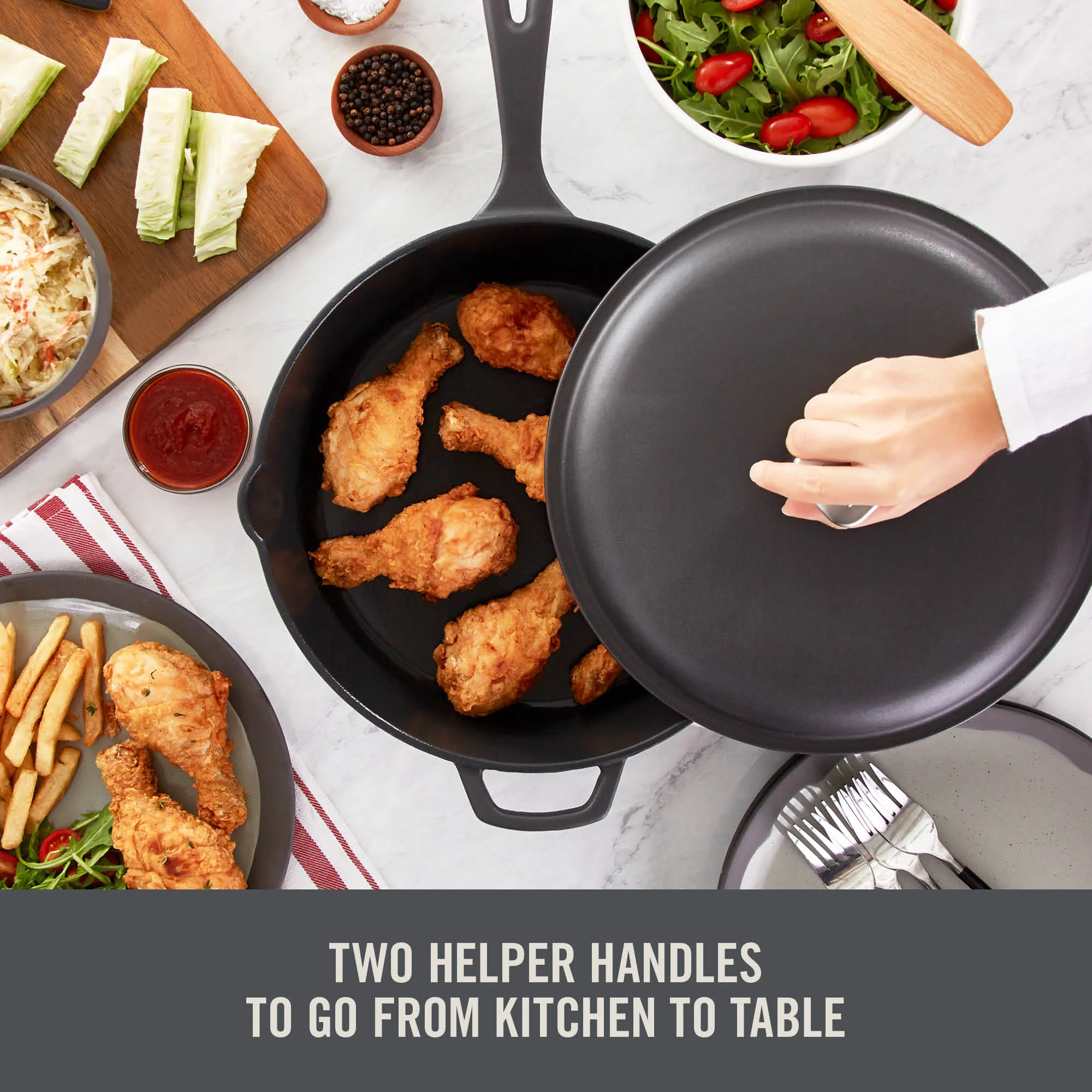 4.5 Qt. Nonstick Cast Iron Deep Skillet with Lid - Image 3