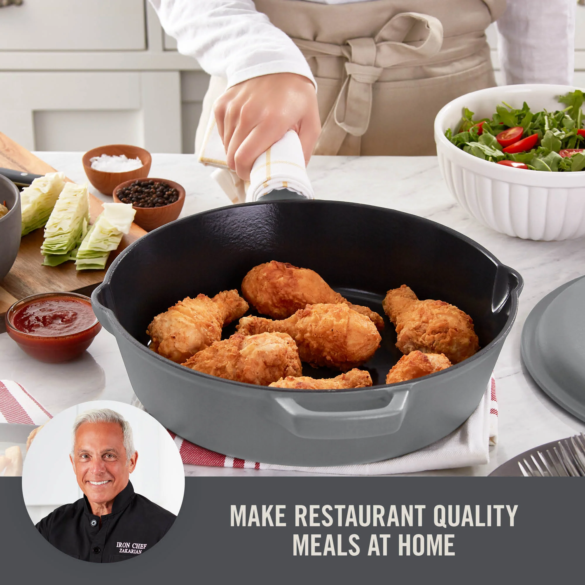 4.5 Qt. Nonstick Cast Iron Deep Skillet with Lid - Image 6