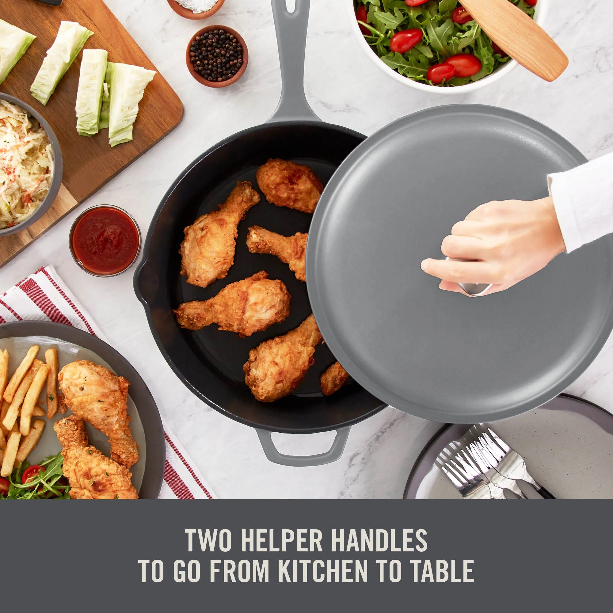 4.5 Qt. Nonstick Cast Iron Deep Skillet with Lid - Image 7